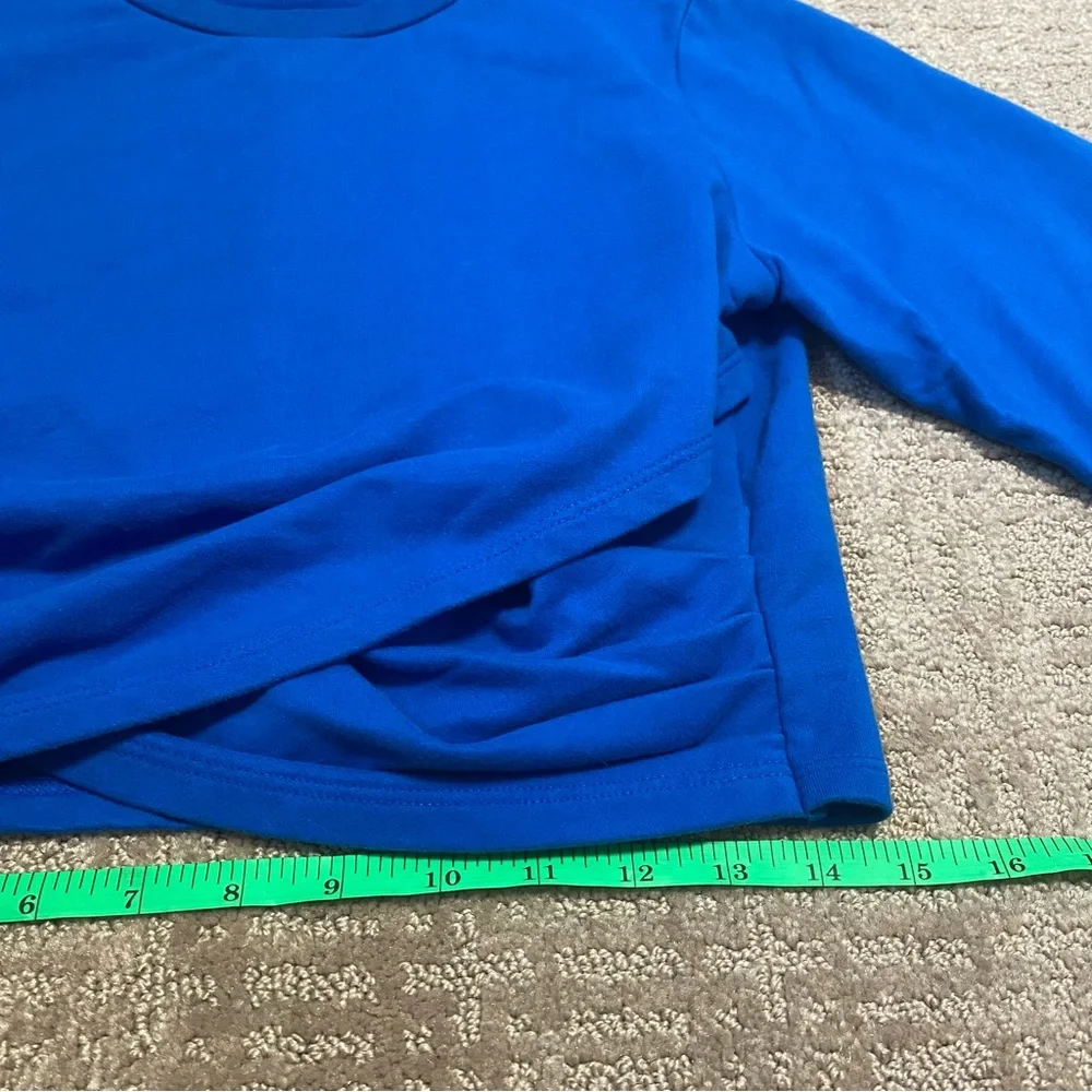 {ASOS} Blue Cropped Twist Crew Neck Long Sleeve Sweatshirt Style Top ~ Size 2 - Picture 13 of 15